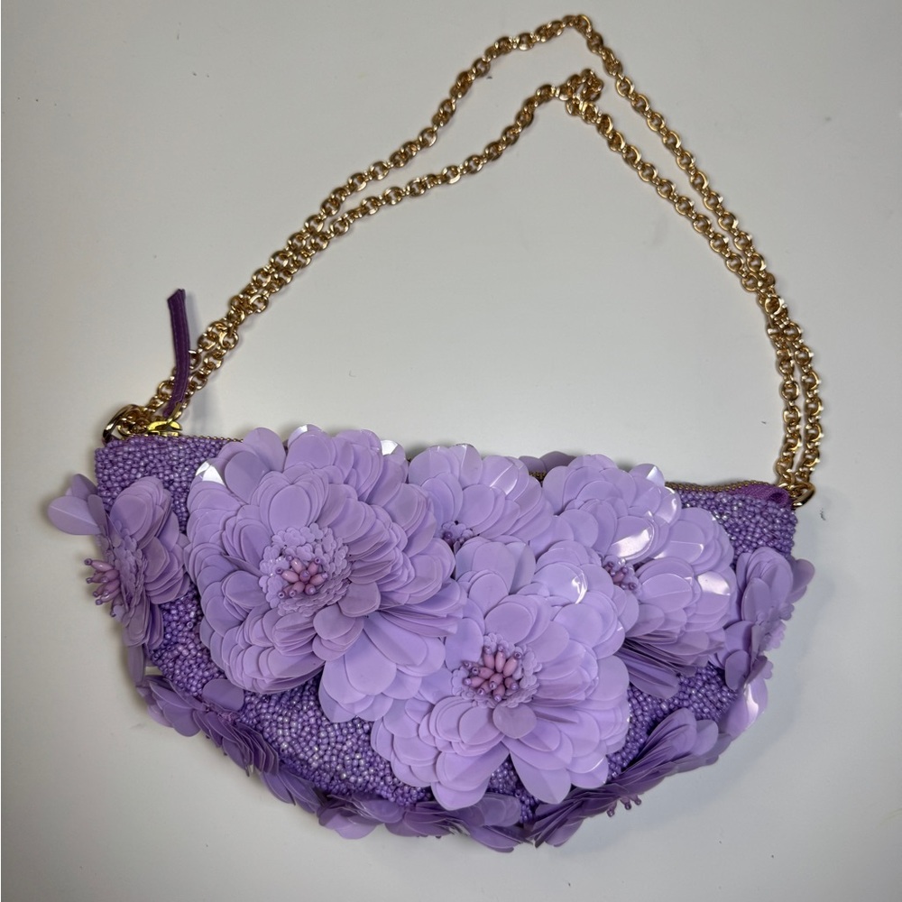 Handcrafted in India Floral Purple Lilac Beaded Shoulder Bag